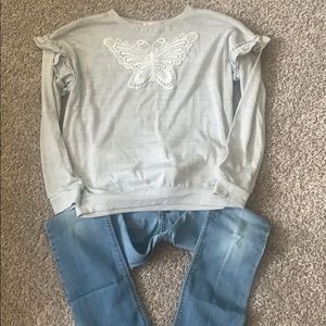 B’gosh Jeans and H&M butterfly shirt outfit